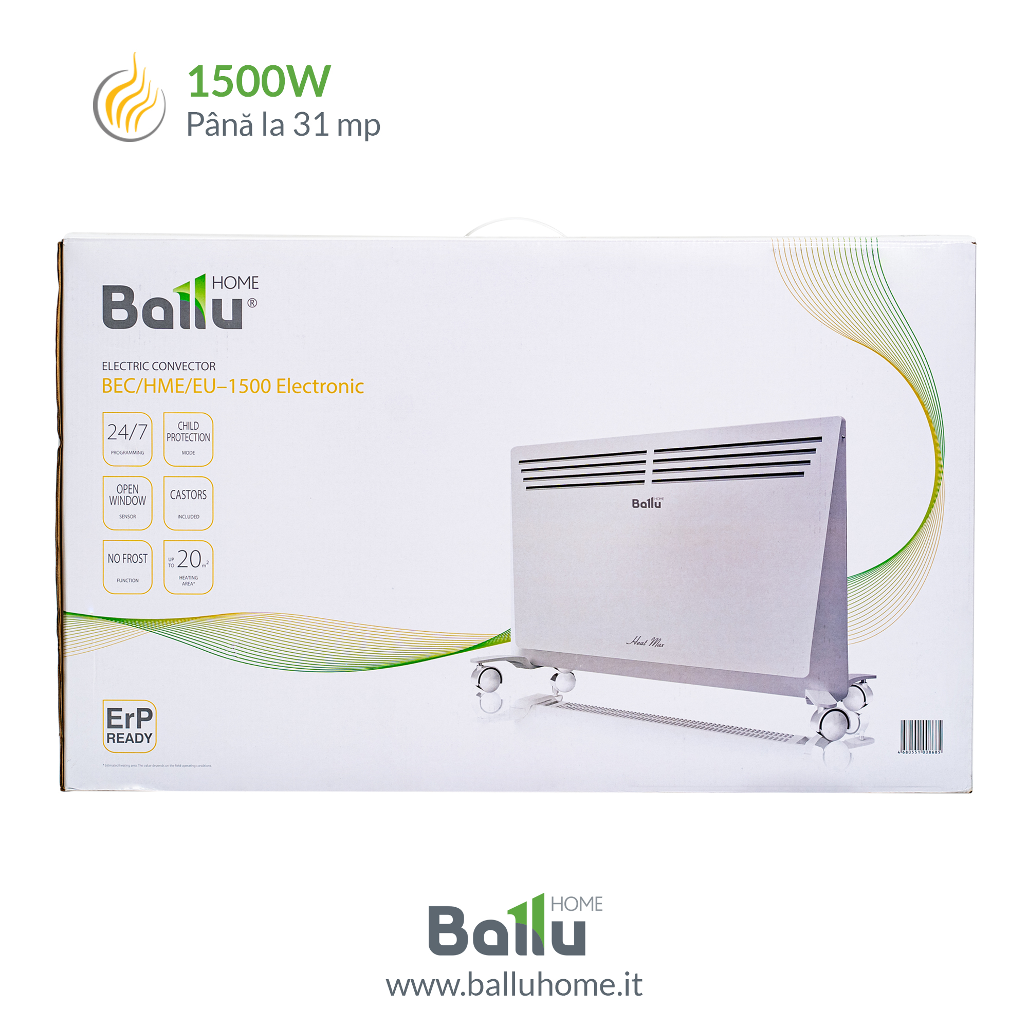 Ballu Heat Max - Riscaldamento a convettore elettrico, 1500 W,  riscaldamento elettrico da parete su ruote, programma settimanale, timer  elettrico, termoconvettore : .it: Casa e cucina